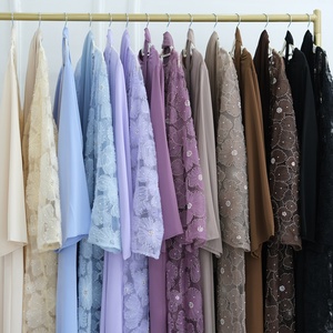 Abbigliamento Islamico di Lusso Fatto a Mano Abaya 2025 Pizzo 3D Testurizzato Floreale con Perle Abaya Aperto da Donna Abito Musulmano Set Abaya 3 Pezzi - Product Image 4