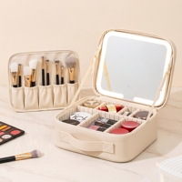 Sac de maquillage de voyage portable et réglable, personnalisable OEM & ODM, multi-usages, 3 couleurs de lumière, étanche, avec miroir LED