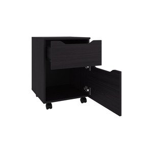 Comodino Ovid Nero con Ruote e Vano Portaoggetti per Camera da Letto - Product Image 3