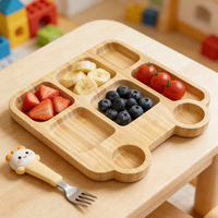 Assiette de service en bambou écologique en forme de bus avec logo personnalisé Natural House pour enfants, bébés et tout-petits