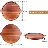 Plateau de service rond en bois d'acacia, plateau décoratif en bois avec poignées pour comptoir de cuisine, plateau de présentation pour fête, plateau de table à manger