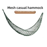 Hamac en filet de polyamide pour intérieur et extérieur, avec anneaux, maille épaissie, capacité de charge 150 kg, pour une personne, idéal pour le repos en arbre ou comme lit de balançoire.
