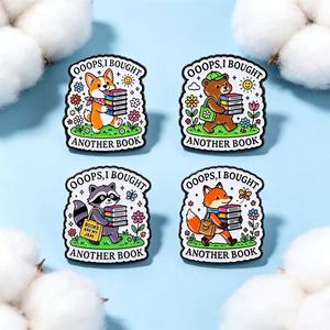Al por mayor: Pines de metal de dibujos animados, Pines de broche con diseño de nerd 'OOOPS, compré otro libro', Pines de esmalte de animales bonitos, Regalos promocionales - Product Image 2