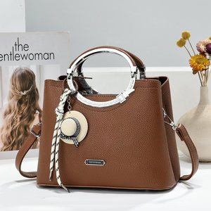 Tote <b>Bag</b> Maroon Lychee Pattern With Pendant Shoulder <b>Crossbody</b> <b>Bag</b> For Women Leisure Travel - Product Image 5