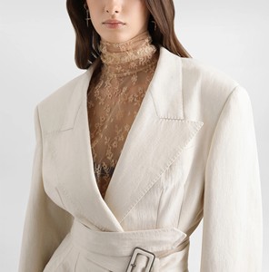<span class=keywords><strong>Blazer</strong></span> da <span class=keywords><strong>donna</strong></span> color crema a tinta unita <span class=keywords><strong>con</strong></span> collo a revers, chiusura monopetto, <span class=keywords><strong>cintura</strong></span> e maniche lunghe - Product Image 4