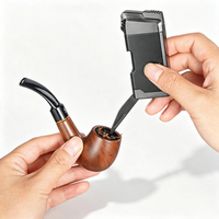 Briquet à pipe en alliage de zinc avec logo personnalisé, rechargeable au butane, flamme douce, avec poussoir à pipe et aiguille de nettoyage