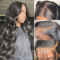 Wig Rambut Asli 13x6 Body Wave Lace Front, Wig Rambut Asli Pre Plucked dengan Lace Frontal Transparan untuk Wanita
