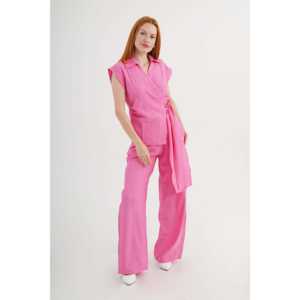 Ensemble chemisier et pantalon pour femmes en fuchsia à double boutonnage en gros - Product Image 2