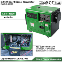 Groupe électrogène diesel portable super silencieux CE 5,2 kW 5 kW monophasé ATS, petit groupe électrogène insonorisé pour la maison et l'industrie