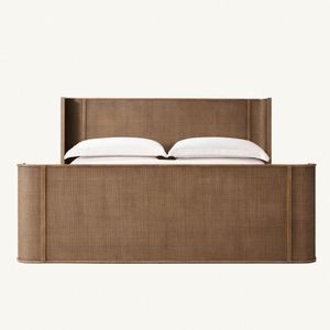 Lit d'hôtel de style américain en bois, cadre de lit King Size avec tête de lit en forme d'abri - Product Image 2