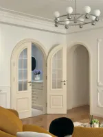 LongTai Style français arc en bois massif battant porte intérieure à deux ouvertures avec verre inséré pour diviseur de salon