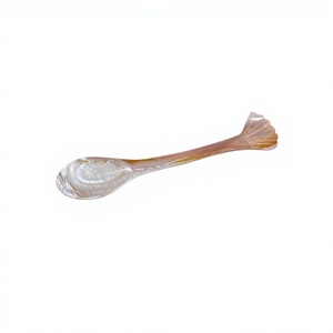 Cuillère à long manche en nacre incroyablement magnifique, en forme d'éventail, finition miroir vintage, irisée, pour thé et café - Product Image 1
