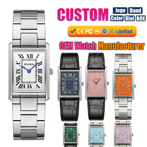 BESSEKON Custom Quartz <b>Watch</b> Rectangle Stainless Steel <b>Case</b> Leather Band Analog Roman Numeral Dial Unisex Fashion <b>Watch</b> - Product Image 2