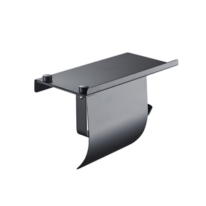Portarrollos de tejido montado en la pared negro de acero inoxidable 304, toallero con estante para teléfono móvil, soporte de papel higiénico para Baño - Product Image 2