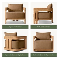 Canapé d'extérieur en teck au design moderne et épuré pour hôtel, villa, patio, ensemble canapé et table basse en bois massif pour l'extérieur