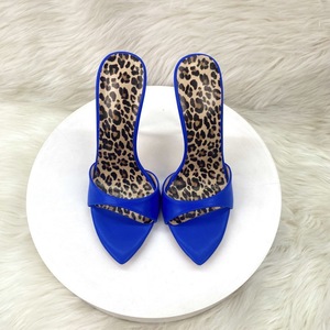 Ladies Summer Blue High <b>Heel</b> Sandals New Design Mule Shoes Pumps 12cm <b>Slippers</b> for Women Slip-On Closure <b>With</b> Leopard Sole - Product Image 5
