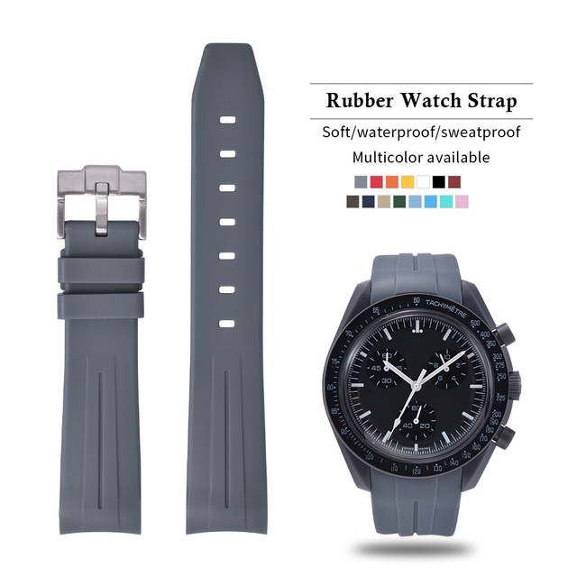 JUELONG Premium TPU Curved Rubber Watch Band Durable Replacement 20mm Moonwatch Strap Compatible with Mission to Planets Series