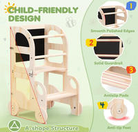Tabouret de cuisine pour tout-petits en forme de voiture, tour d'apprentissage avec tableau noir, tabouret de cuisine en bois, chaise et table pliables