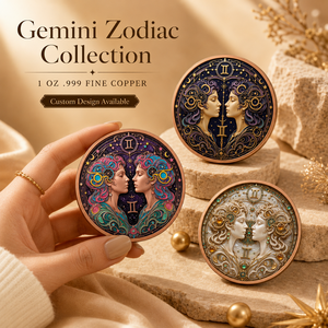 Moneta Segno Zodiacale Gemelli in Rame Puro 999 da 1 oz, Rilievo 3D ad Alta Definizione, Colorazione UV, Effetto Proof-like, Oggetto da Collezione in Metallo con <span class=keywords><strong>Oroscopo</strong></span> - Product Image 2