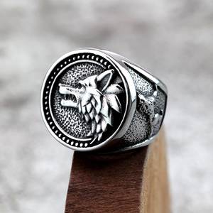 Retro Stainless Steel Men's <b>Ring</b> Wolf Head Design Viking Odin Style Animal Pattern Round Shape Gift Jewelry - Product Image 4