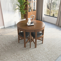 Salle à manger moderne en bois massif de noyer Table à manger pliante peu encombrante Table à dîner ronde extensible en bois ensemble de 4 chaises