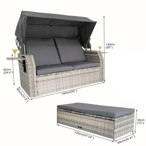 Loisirs plein air rotin <span class=keywords><strong>Double</strong></span> <span class=keywords><strong>lit</strong></span> solaire rotin Chaise salon <span class=keywords><strong>jardin</strong></span> piscine auvent <span class=keywords><strong>lit</strong></span> canapé-<span class=keywords><strong>lit</strong></span> avec tabouret banc - Product Image 4