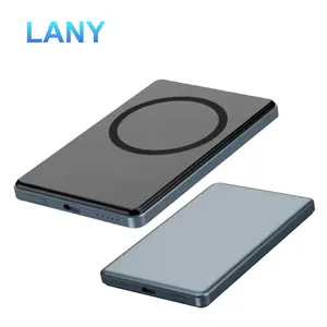 LANY Bank daya magnetik Mini, Bank daya magnetik nirkabel Ultra tipis 10000mah, pengisi daya Cepat 15W, Bank daya magnetik portabel 5000mah