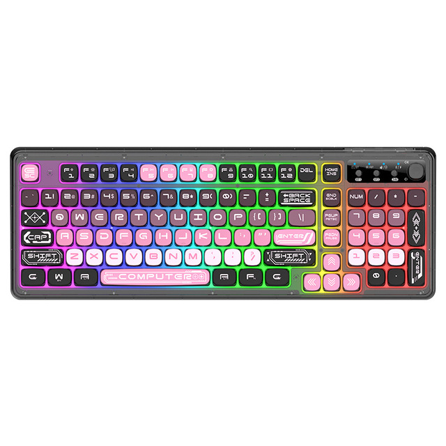 Creative Color Printing New Wireless Hot-Swap Tri-mode 4-sided RGB Lighting Transparent Gaming 99-key Membrane Keyboard