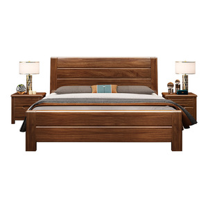 Lit en bois massif noyer 1,5 m 1,8 m avec coffre de rangement, lit double, mobilier de chambre - Product Image 4