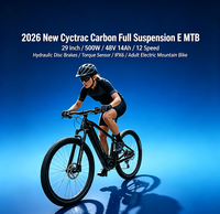 VTT électrique Cyctrac Carbon Full Suspension 29 pouces 500W 48V 14Ah 12 vitesses Freins à disque hydrauliques Capteur de couple IPX6 Adulte