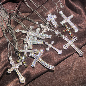 Collar de Cruz de diamante de plata de lujo brillante Zirconia cúbica CZ crucifijo Jesús Cruz colgante collar hombres mujeres - Product Image 3