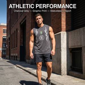 <span class=keywords><strong>Camiseta</strong></span> sin mangas para <span class=keywords><strong>hombre</strong></span> con estampado gráfico, deportiva, de verano, cuello redondo, talla grande, mezcla de algodón, serigrafía, OEM, venta al por mayor - Product Image 3