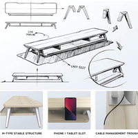 Support de moniteur double en bois massif avec plateau pour clavier, étagère de bureau, organisateur pour poste de travail PC