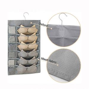 Dual-Sided Foldable Portable Closet Underwear Organizer Beige Mesh Pockets with Hanger Metal <b>Storage</b> <b>Boxes</b> & Bins - Product Image 6
