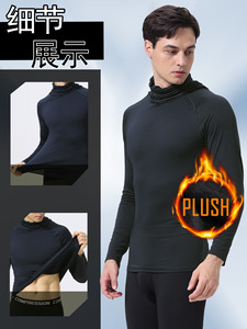 Maglia Termica Invernale da <span class=keywords><strong>Uomo</strong></span> con Collo Alto e Maschera Integrata, Top Aderente per Corsa, Fitness, Allenamento, Strato Base Compressivo per Sport - Product Image 5