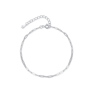S925 Silver Classic Paperclip Chain <b>Bracelet</b> <b>Adjustable</b> Silver Tone Rectangular Link <b>Bracelet</b> for Daily Wear and Layering - Product Image 1