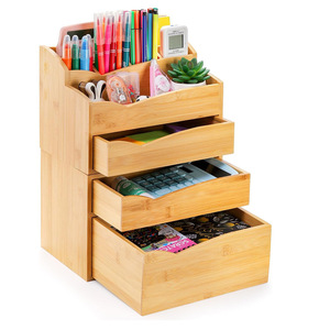 Bamboo Desktop Organizer With 3 <b>Drawers</b> For Office <b>Storage</b> And Stationery Organization - Product Image 1