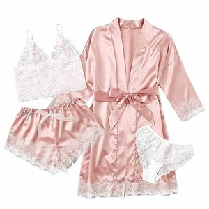 Set di indumenti da <span class=keywords><strong>notte</strong></span> traspiranti taglie forti da donna a maniche lunghe in rosa rossa <span class=keywords><strong>per</strong></span> l'estate e l'autunno - Product Image 3
