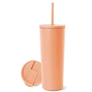 Bouteille d'eau sport isotherme en acier inoxydable à double paroi avec logo personnalisé, 16oz 20oz, avec paille pliable - Product Image 1