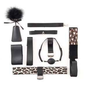 Set <span class=keywords><strong>di</strong></span> giocattoli sessuali per adulti <span class=keywords><strong>di</strong></span> coppia leopardata con stampa Bondage, tra cui manette e imbracatura per uomini e donne - Product Image 6