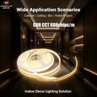 Bande lumineuse LED COB CCT réglable, 608 puces par mètre, 24V, flexible, dimmable, double blanc, pour décoration intérieure