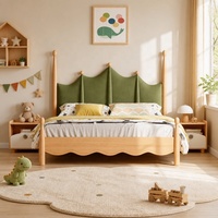 Lit double de dortoir au design rustique moderne, en bois de chêne massif, écologique, durable, avec sommier tapissé doux, cadre de lit pour enfants