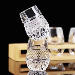 Gold Foil Build Custom Logo Luxury Rhinestone Shot Glass With Wood Holder Tray