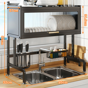 Étagère à fruits, organisateur de <span class=keywords><strong>rangement</strong></span> avec porte de placard, ensemble de planche d'égouttage, égouttoir à vaisselle en acier sur évier télescopique - Product Image 5