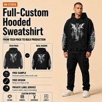 Sweat à capuche personnalisé imprimé gothique Ailes d'ange et Croix, délavé à l'acide, noir, coupe oversize, épais, épaules tombantes, style streetwear, 100% coton, automne