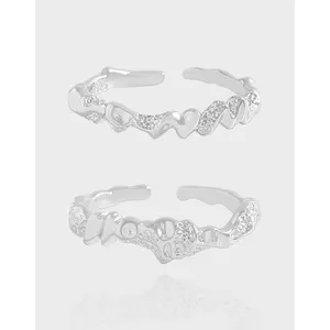 Fashion Design plissettato trama erosione erosione geometricamente irregolare placcato rodio gioielli S925 anelli in argento Sterling