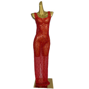 性感方领水晶水钻鸡尾酒礼服晚宴礼服长舞会护套连衣裙女性地板长度派对晚礼服 - Product Image 6