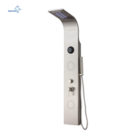 Panneau de douche thermostatique de luxe contemporain doré multifonctionnel avec écran LED, Bluetooth et jets de massage portatifs