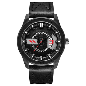 Racing Inspired Mens Sport Watch Rotating Gear Dial Black Case Leather Band Timepiece - Product Image 2