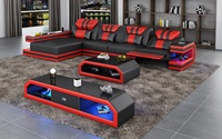 Ensemble de canapés pour salon, meubles en cuir de vache véritable avec LED
